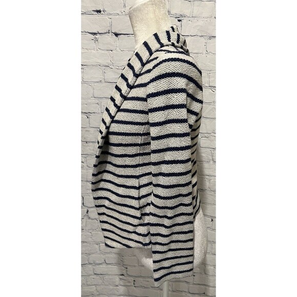 Lou & Grey Navy Stripe Open Front Cotton Jacket Knit Asymmetric XS - Picture 3 of 6